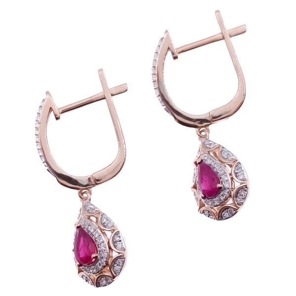 Серьги из золота 585 пробы с бриллиантами и рубином