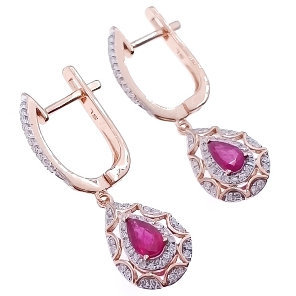 Серьги из золота 585 пробы с бриллиантами и рубином