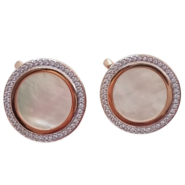 Серьги из золота 585 пробы с перламутром и фианитом