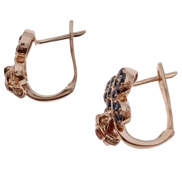 Серьги из золота 585 пробы с сапфиром, цитрином и хризолитом