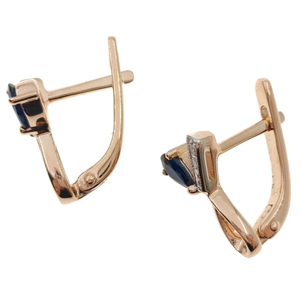 Серьги из золота 585 пробы с бриллиантами и сапфиром