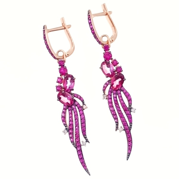 Серьги из золота 585 пробы с топазом, рубином с. и бриллиантами