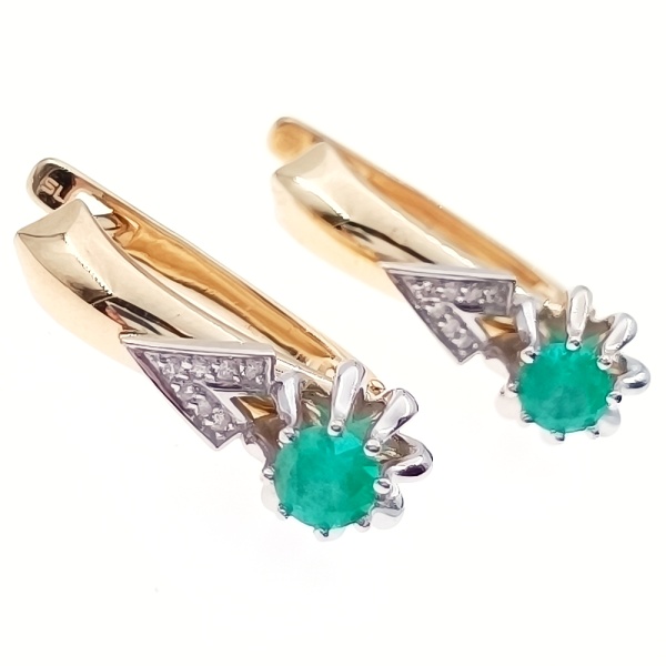 Серьги из золота 585 пробы с изумрудом и бриллиантами