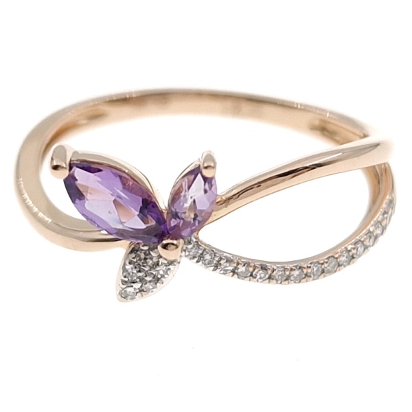 Кольцо из золота 585 пробы с бриллиантами и аметистом