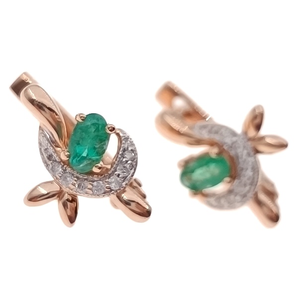 Серьги из золота 585 пробы с бриллиантами и изумрудом