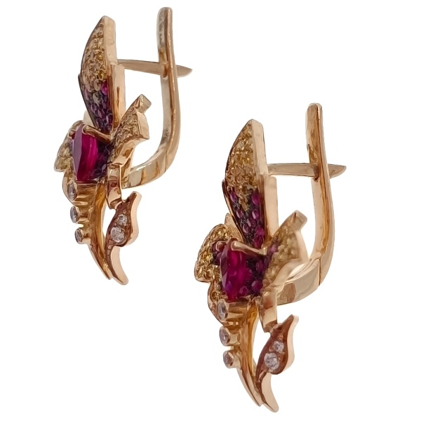 Серьги из золота 750 пробы с бриллиантами, рубином с.