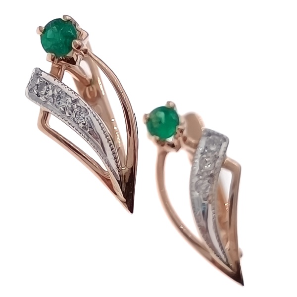 Серьги из золота 585 пробы с бриллиантами и изумрудом