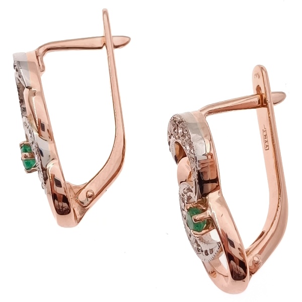 Серьги из золота 585 пробы с бриллиантами и изумрудом