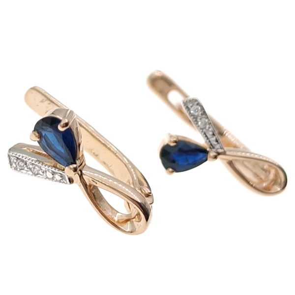 Серьги из золота 585 пробы с бриллиантами и сапфиром