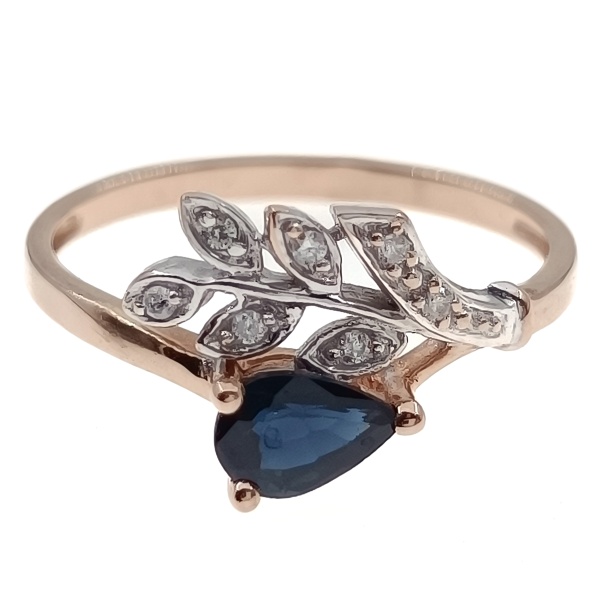 Кольцо из золота 585 пробы с бриллиантами и сапфиром