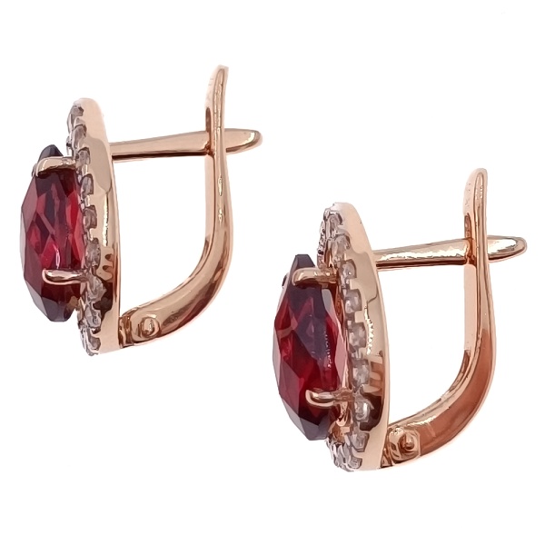 Серьги из золота 585 пробы с гранатом и фианитом