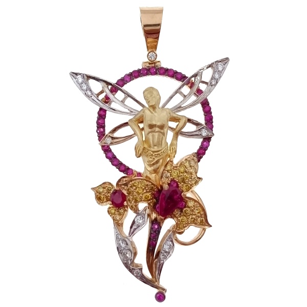 Подвеска из золота 750 пробы с бриллиантами, рубином с.