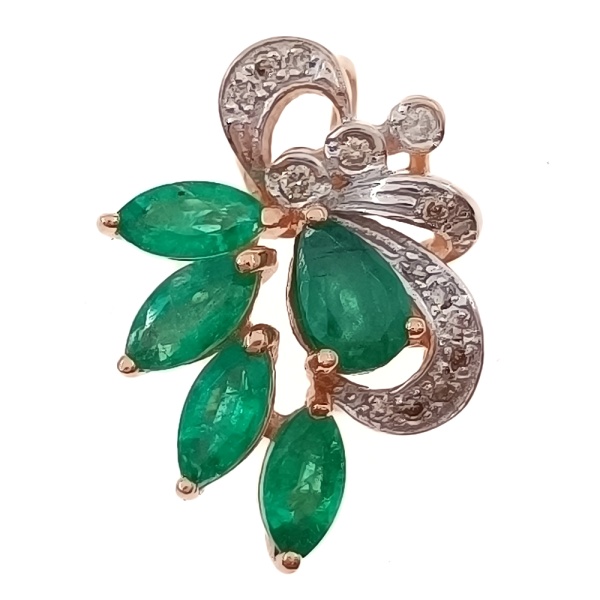 Кулон из золота 585 пробы с бриллиантами, изумрудом