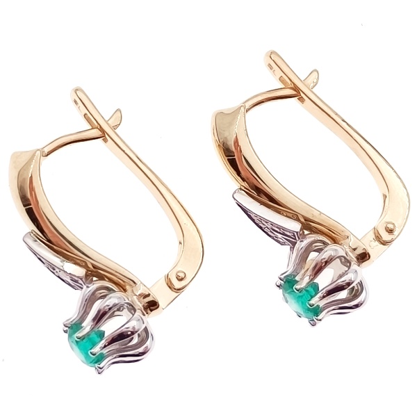 Серьги из золота 585 пробы с изумрудом и бриллиантами