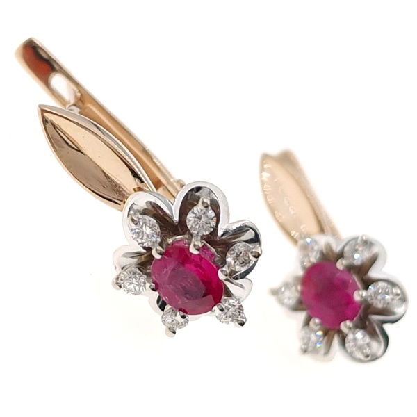 Серьги из золота 585 пробы с бриллиантами и рубином