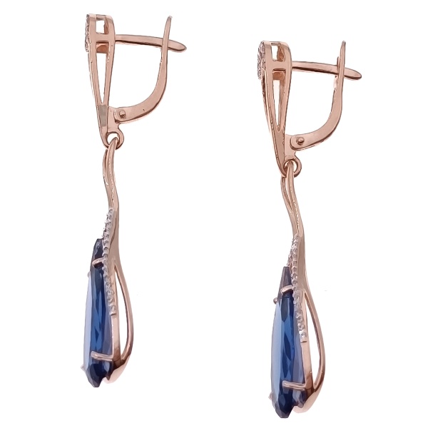 Серьги из золота 585 пробы с сапфиром с. и фианитом