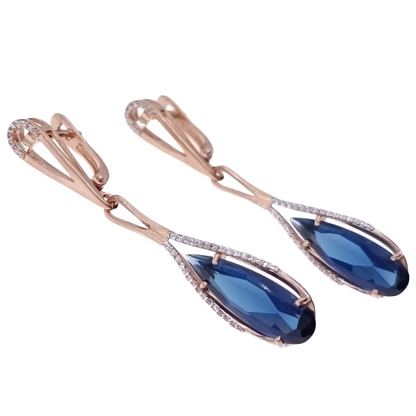 Серьги из золота 585 пробы с сапфиром с. и фианитом