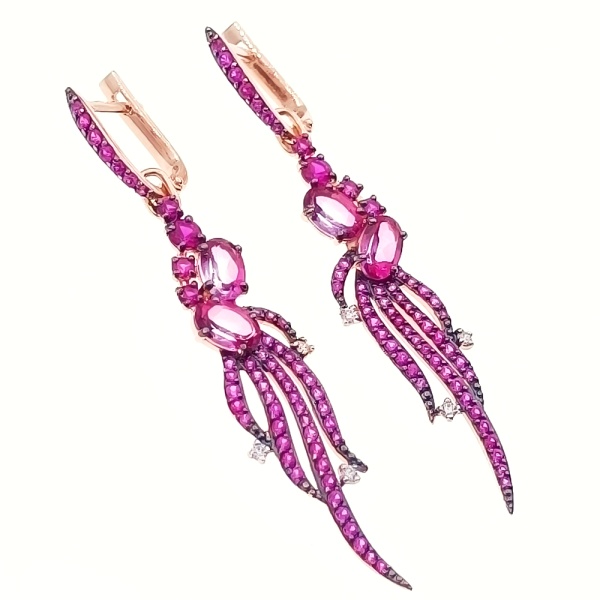 Серьги из золота 585 пробы с топазом, рубином с. и бриллиантами