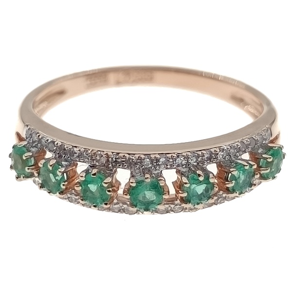 Кольцо из золота 585 пробы с бриллиантами и изумрудом