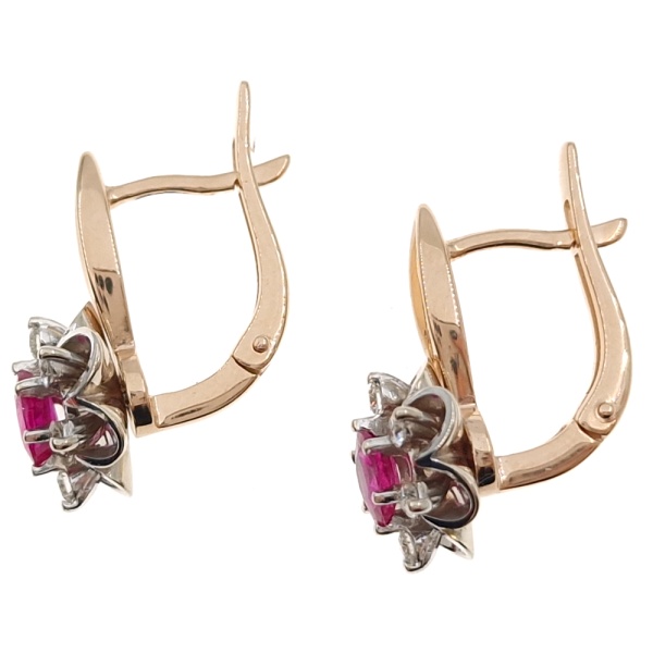 Серьги из золота 585 пробы с бриллиантами и рубином