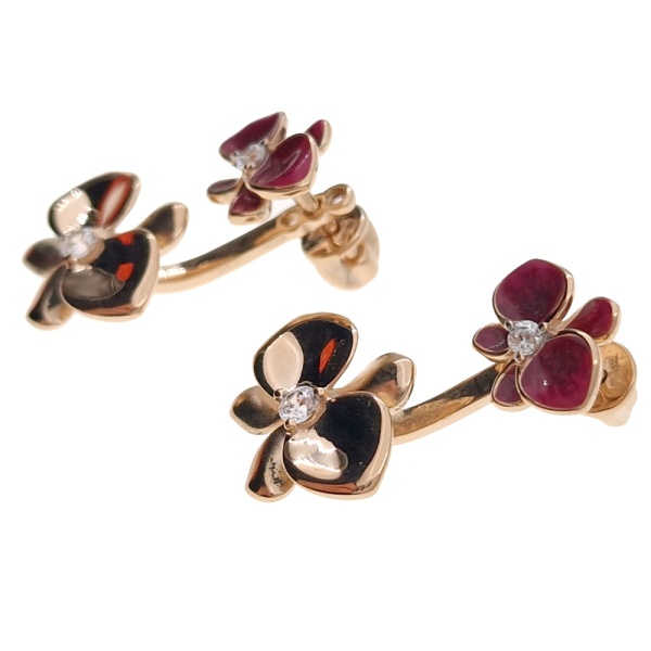 Пусеты из золота 585 пробы с эмалью и фианитом