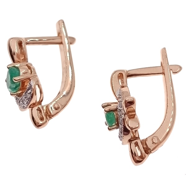 Серьги из золота 585 пробы с бриллиантами и изумрудом