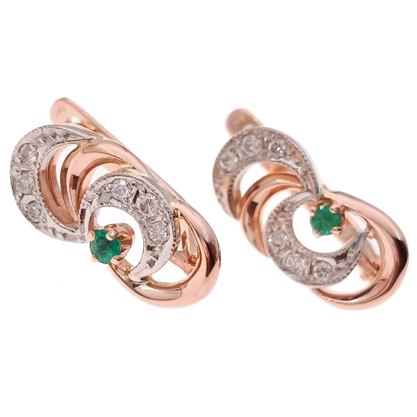 Серьги из золота 585 пробы с бриллиантами и изумрудом