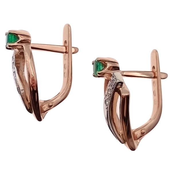 Серьги из золота 585 пробы с бриллиантами и изумрудом